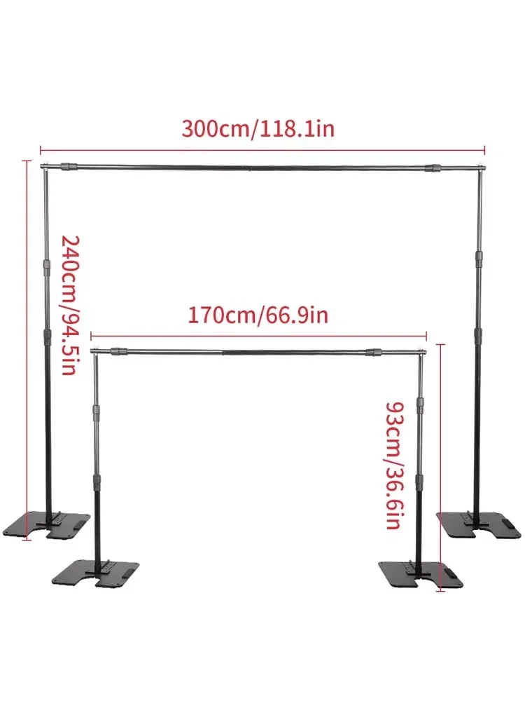 SH 2.4X3M Iron Plate Background Frame Heavy Duty Photo Backdrop Background Stand Adjustable Telescopic Background Support System