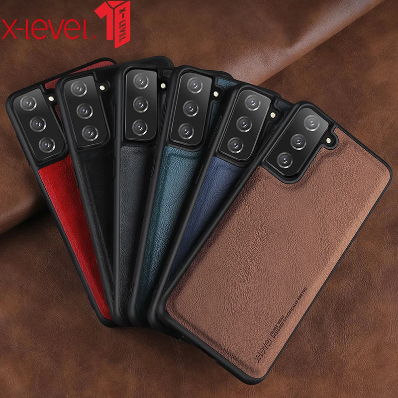 X-level Leather Case For Samsung Galaxy S21 S20 Note20 Note 20 Ultra Shockproof Soft Silicone Edge Slim Back Cover Funda Coque