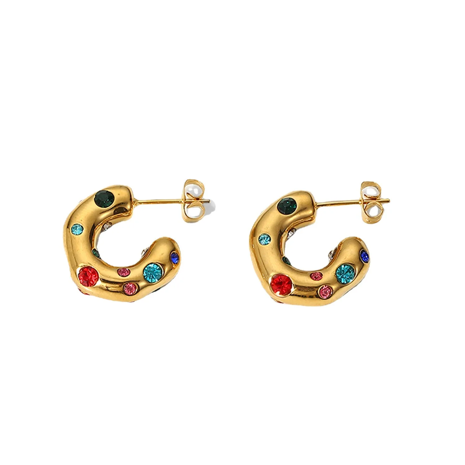 

Stainless Steel PVD 18K Gold Plated Tarnish Waterproof Colorful Stone CC Hoop Earrings For Woman Jewelry Wholesale Trendy