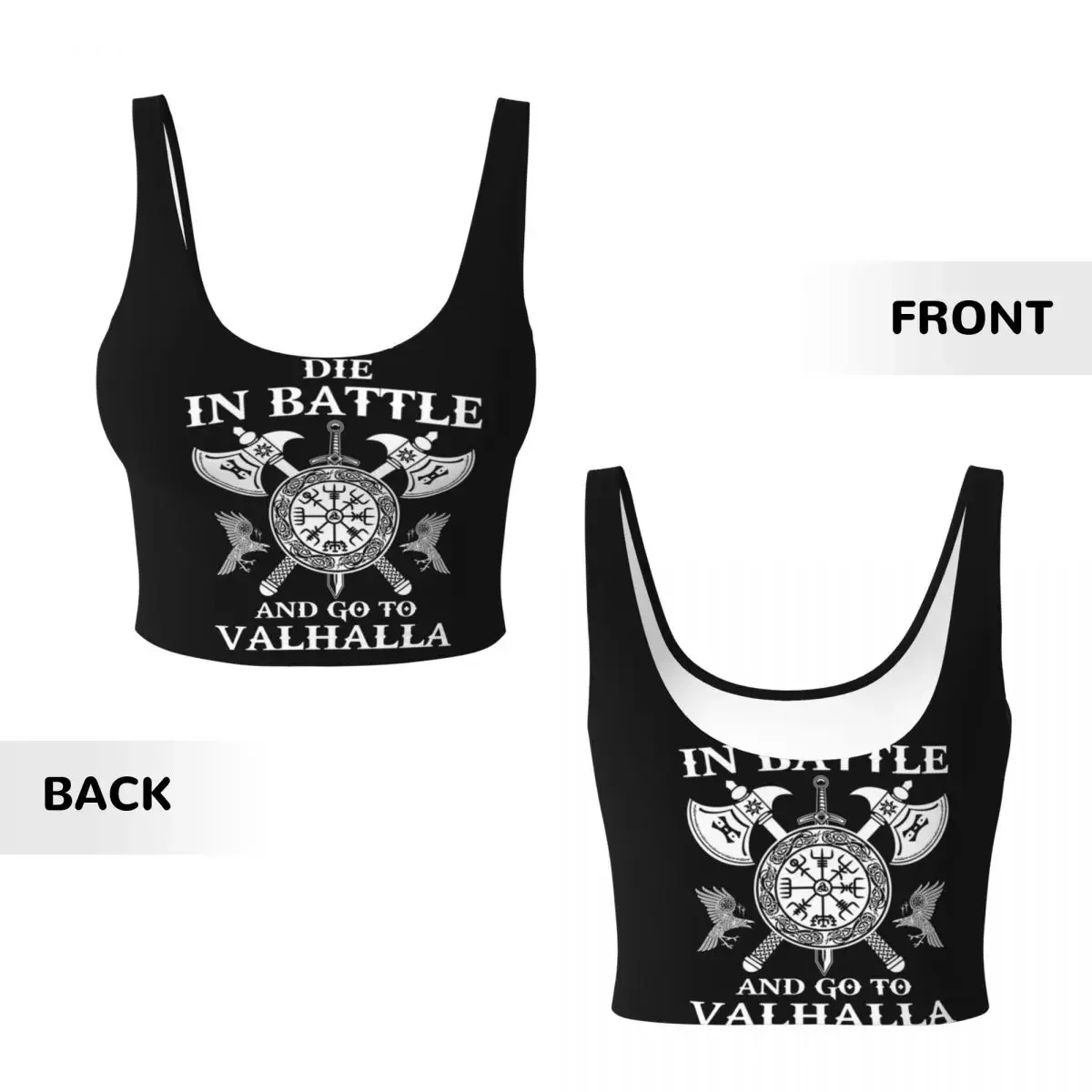 Custom Viking Warrior Die In Battle And Go To Valhalla Viking Women Sports Vest Bras Gym Workout High Impact Yoga Crop Tank Tops