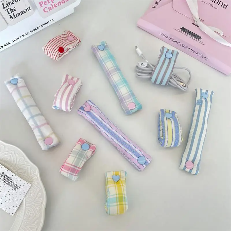 New Cute Fabric Data Cable Organizer Cord Fixer Headphone Line Snap Tie Charging Cable Storage Accessories