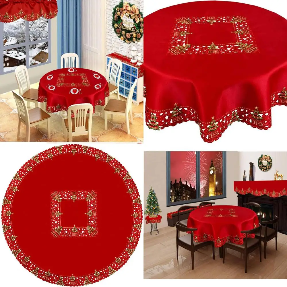 

Round 52 Christmas Holly Embroidered Holiday Tablecloth