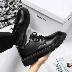 2024 Men Korea Leather Platform Oxfords Slip on Thick Tottom Male Derby Shoes Casual Loafers Mens Square Toe Formal Dress Shoes