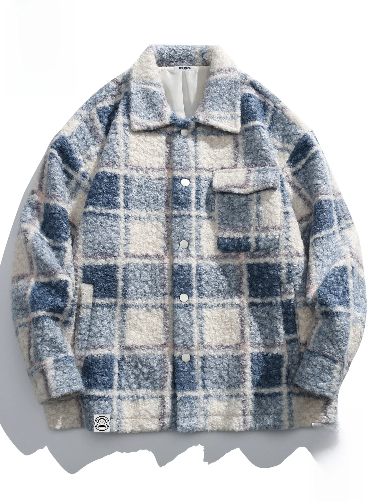 

PaulFrank Winter Men's Loose Woolen irt Jaet Casual Turn-down Collar Warmth-Bearing Large-Mouth Monkey Color-Blo Design