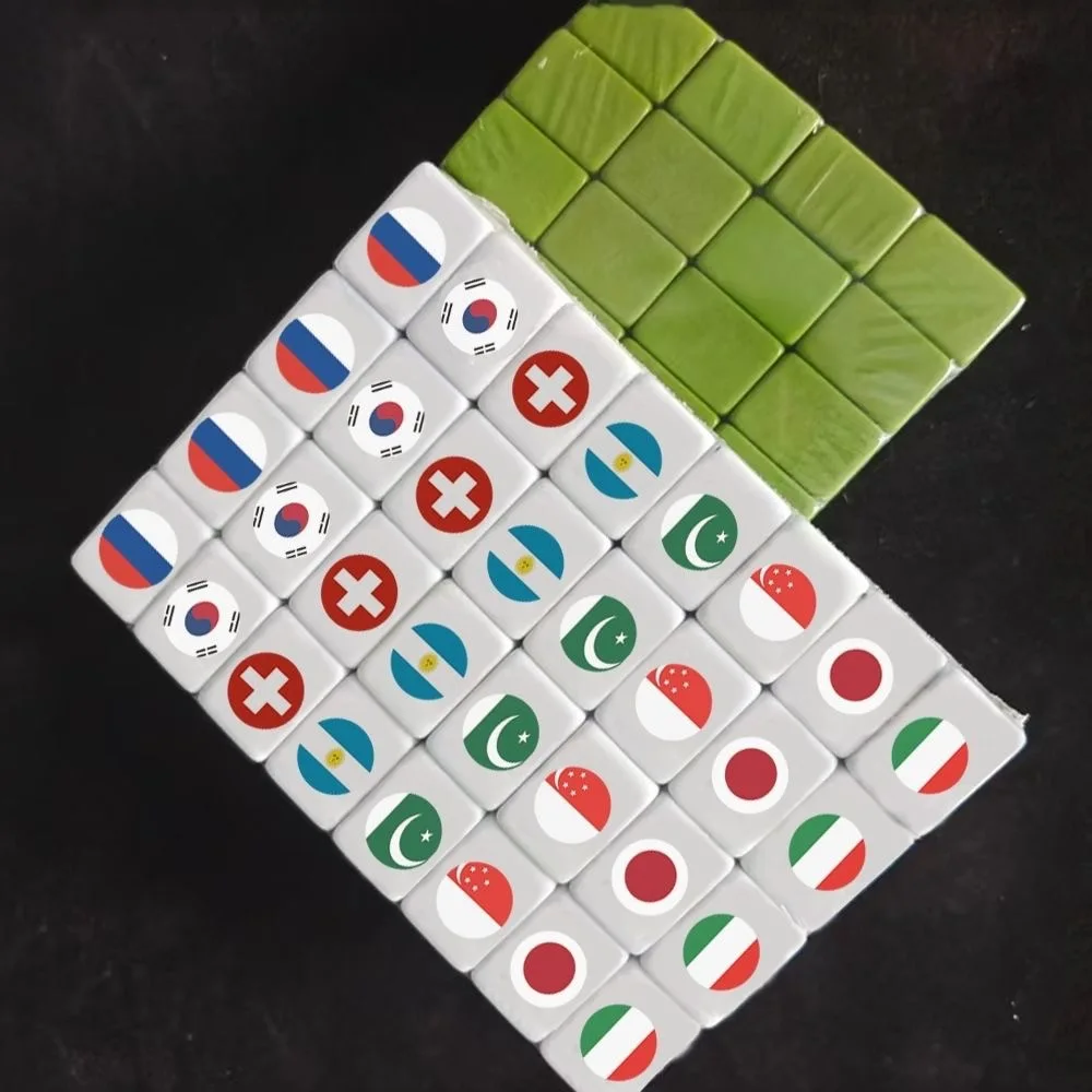 64 Pcs Food and Ball Flag Pattern Mahjong with Animals Mahjong Board Game Single and Double Play Kids Learning Educational Toys