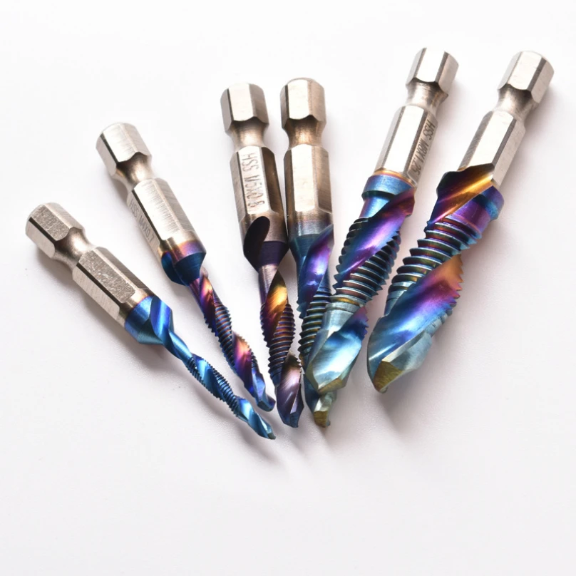 Hex Shank Titanium Plated HSS Screw Thread Metric Tap Drill Bits Screw Machine Compound Tap M3 M4 M5 M6 M8 M10 Hand Tools