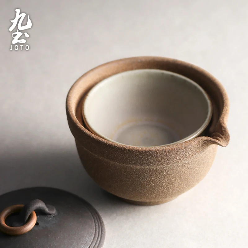 JOTO Japanese Style Handmade Rough Ceramic Teapot, 2 Cups Traveling Set CHR0594 view 4