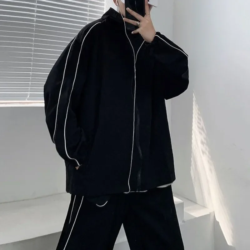 

Spring Summer Thin Jackets Women Sun-proof Bright Line Decoration Couple Sporty Vintage BF Style Fashion Minimalist High Street