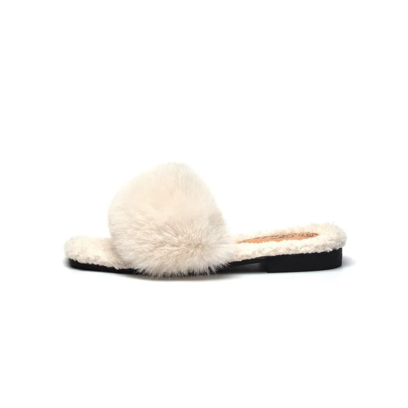 2023 Autumn and Winter Women's Plush Slippers Korean Women's Indoor Cool and Slippers Warm at Home Plush Flat Heels slides