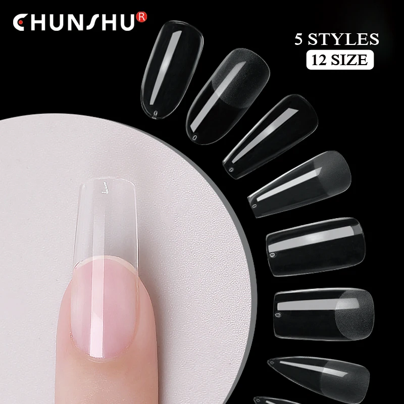 CHUNSHU-uñas postizas de Gel, 120 piezas, Oval, Stiletto, almendra, ataúd cuadrado, francés, para extensión