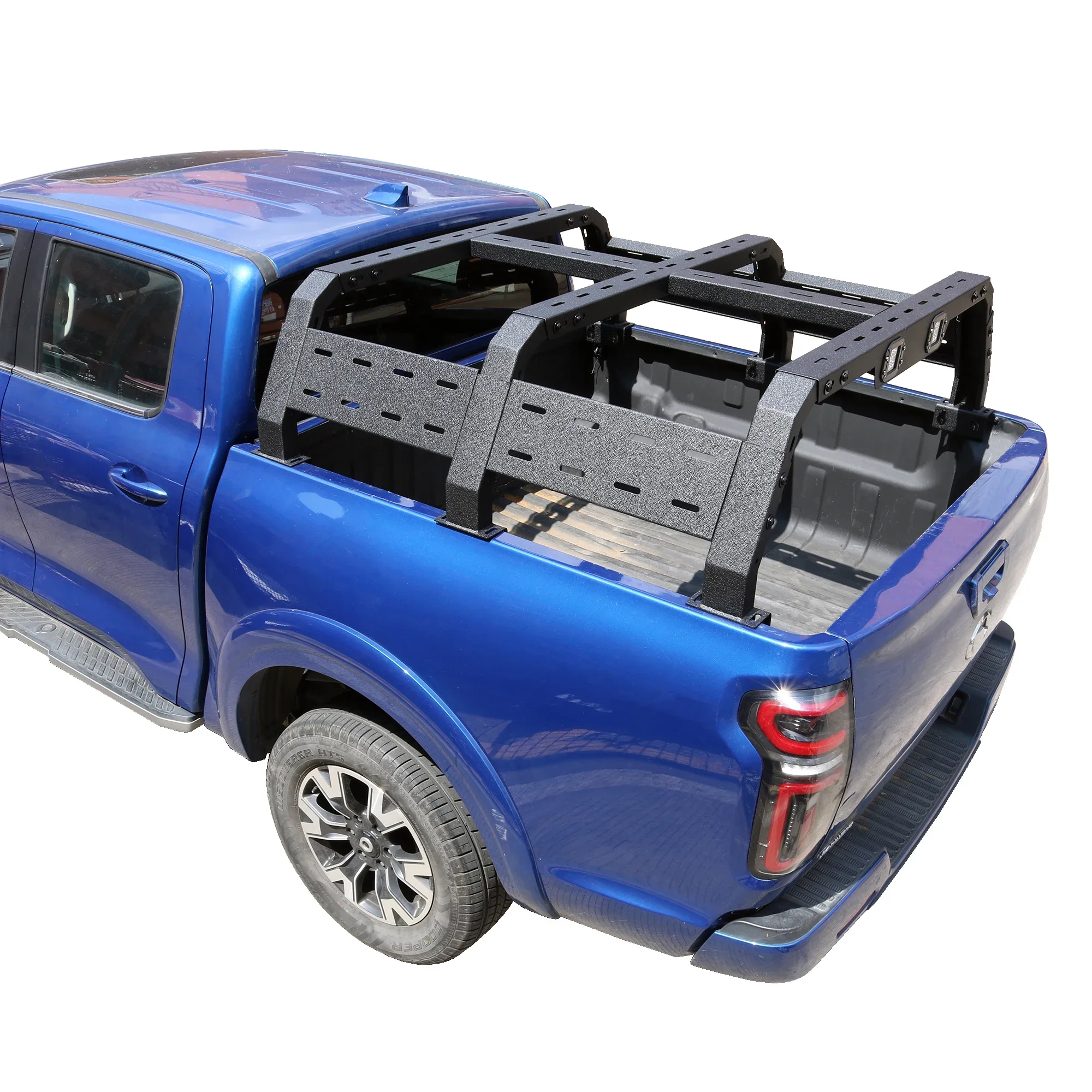 Universal Adjustable Truck Bed Rack Roll Bar with Red Light & 2x LED Work Lamp Bar for Pick Up Truck