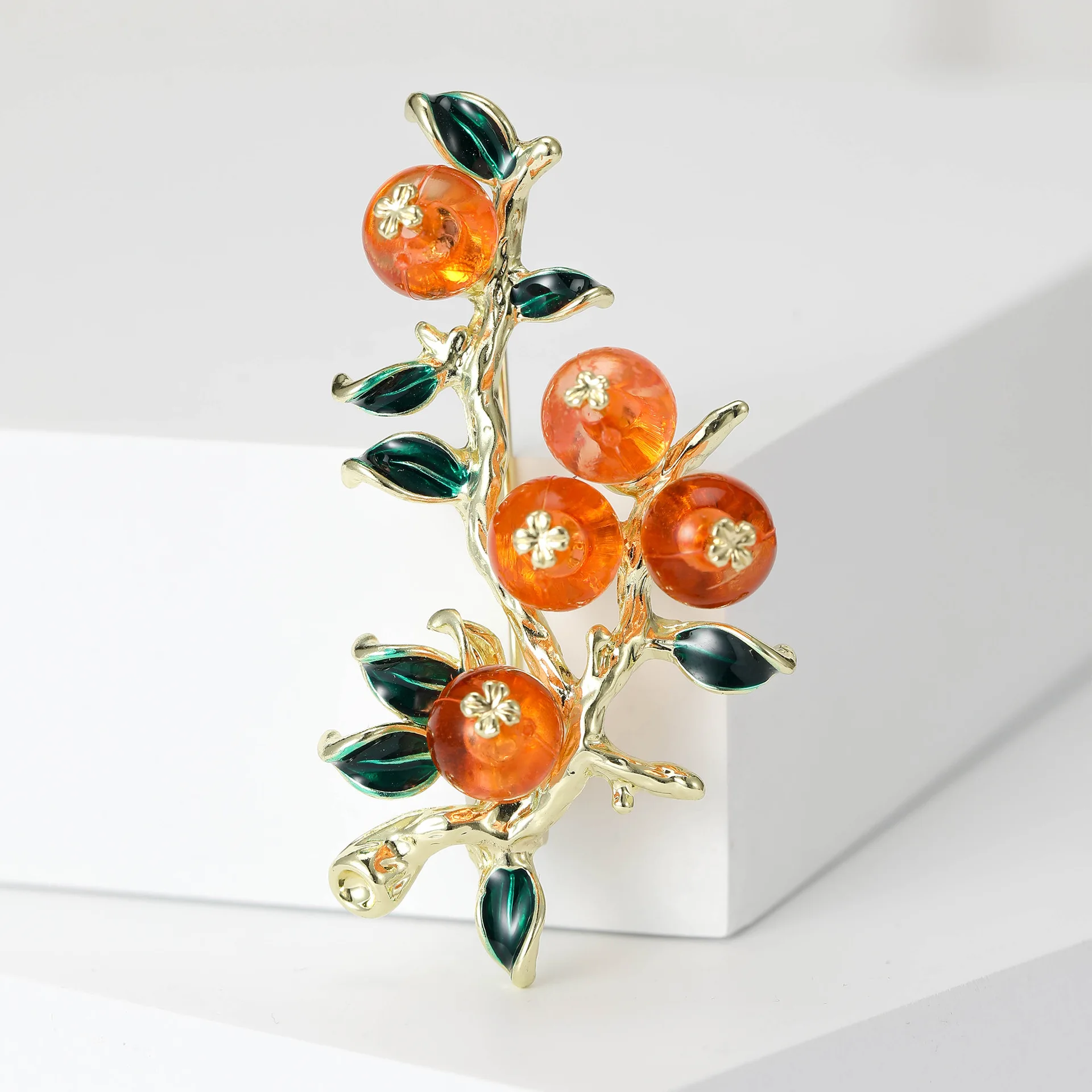 Ladies Rhinestone Persimmon Brooch Unisex Enamel Fruit Pin Sweater Suit Pin Accessory Gift