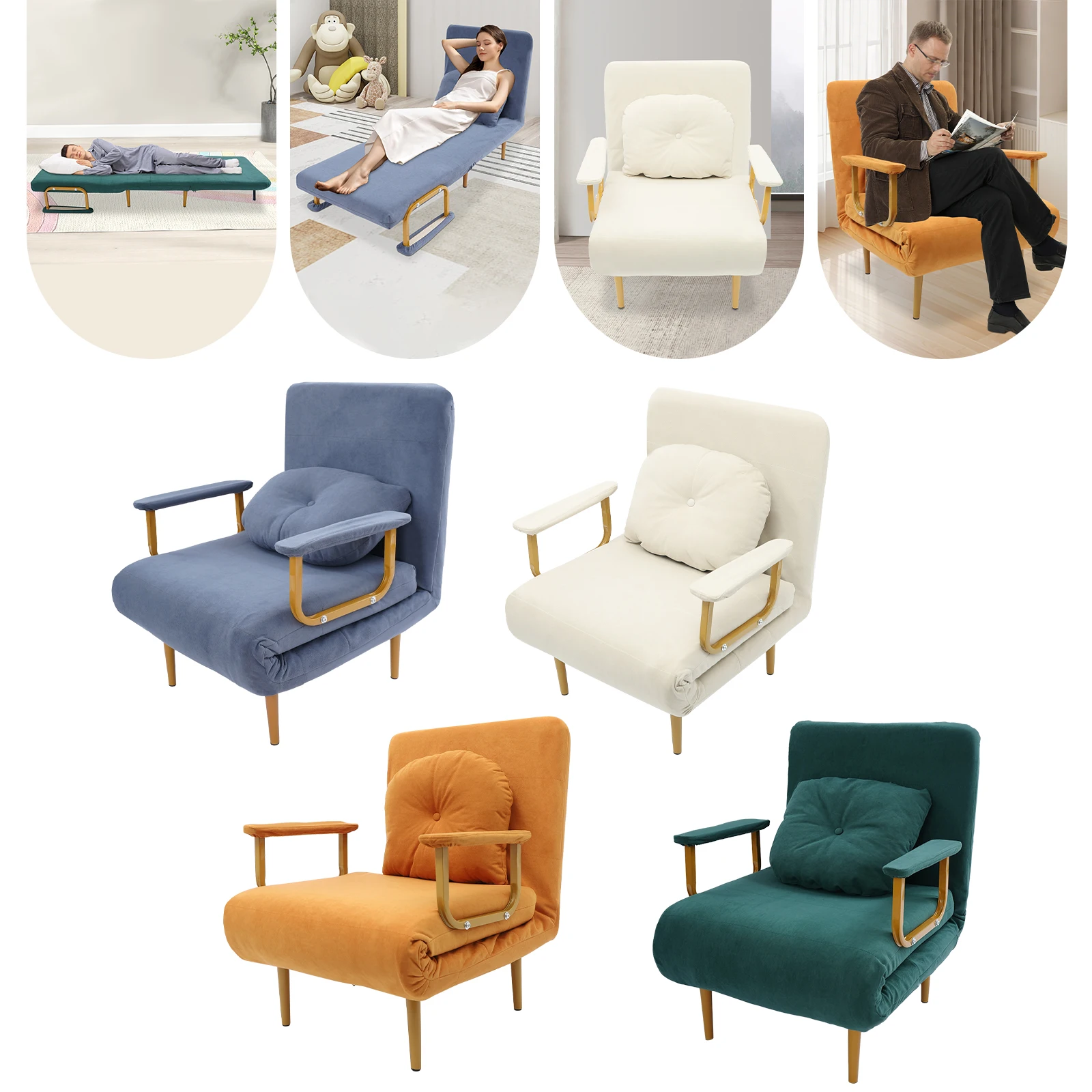 أريكة سرير قابلة للطي 3 في 1 أريكة سرير كرسي قابل للطي سرير أريكة قابل للتحويل مع مسند ظهر قابل للتعديل بـ 5 أوضاع وسعة 286.6 رطل