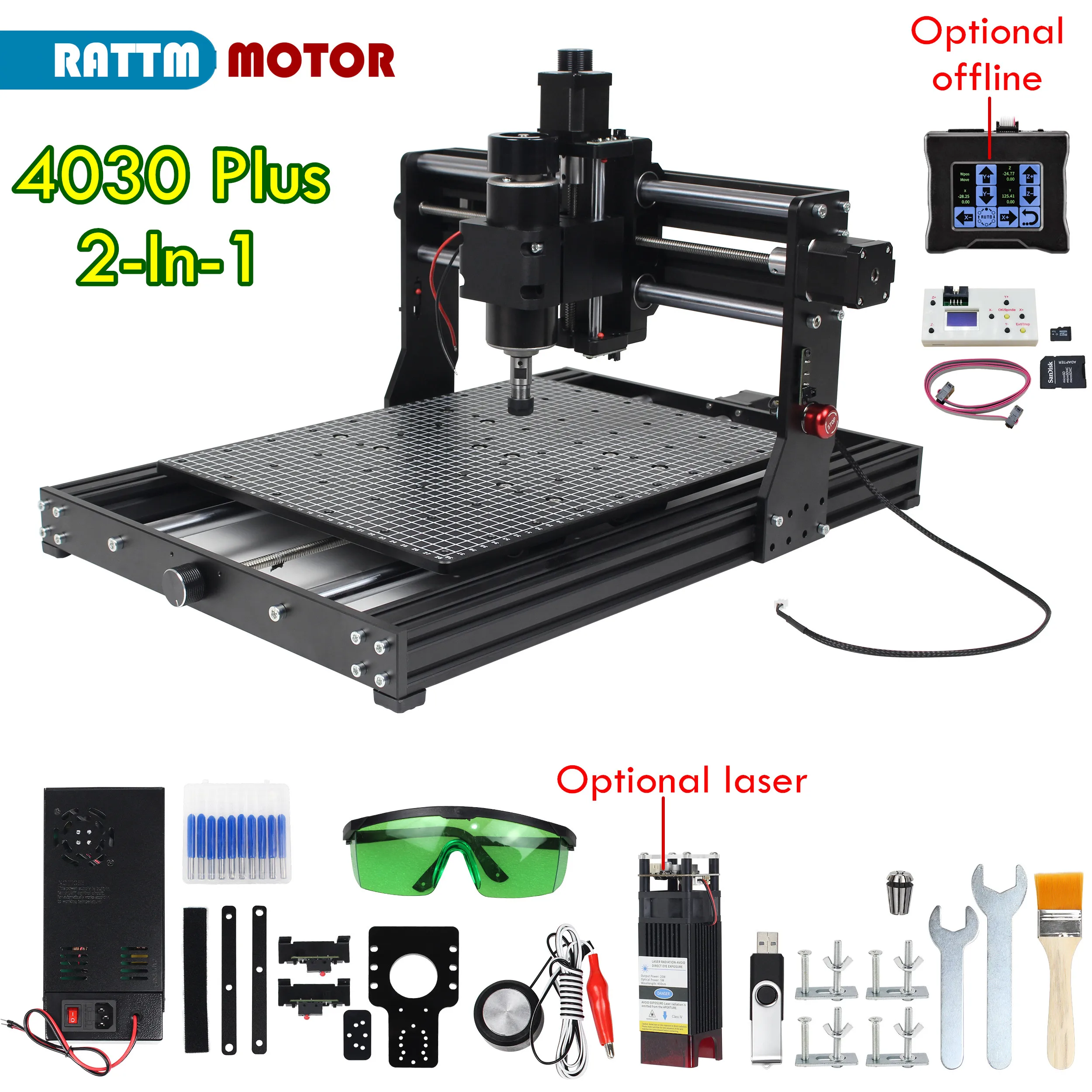 【EU SHIP】CNC 4030 Pro Engraving Machine 40W Laser Engraver Working Area 400*300mm 500W Spindle Milling Cutting Machine for Metal