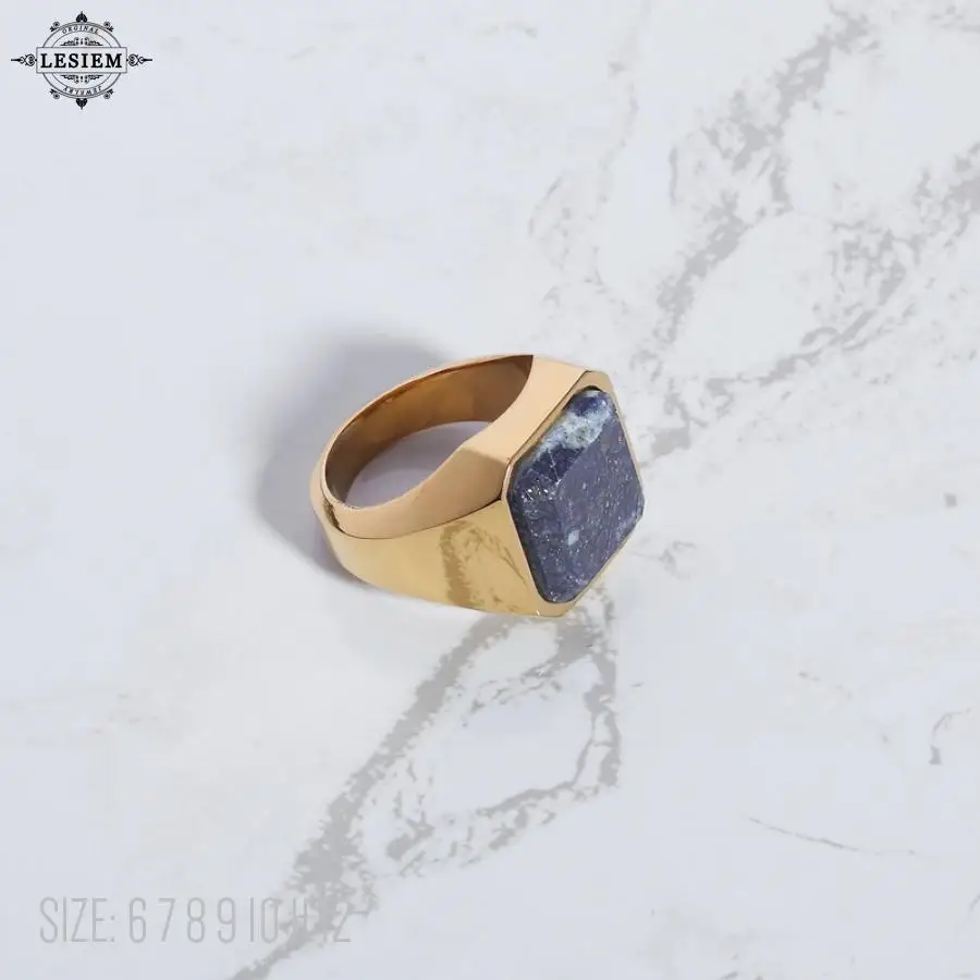 LESIEM alta calidad chapado en oro tamaño 6 7 8 anillo de boda de caballero anillo de lapislázuli precios en euros bijoux mujeres