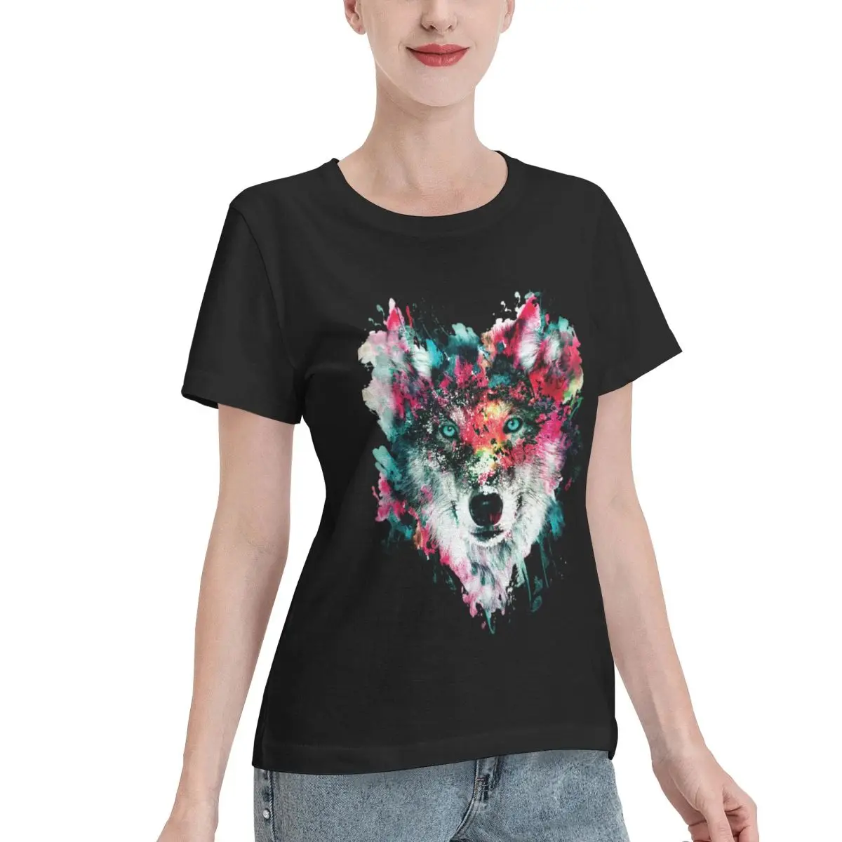 Cozy Loungewear Wolf II Boxy Women's T-shirt Aesthetic Outfit Plus Size Women Tee