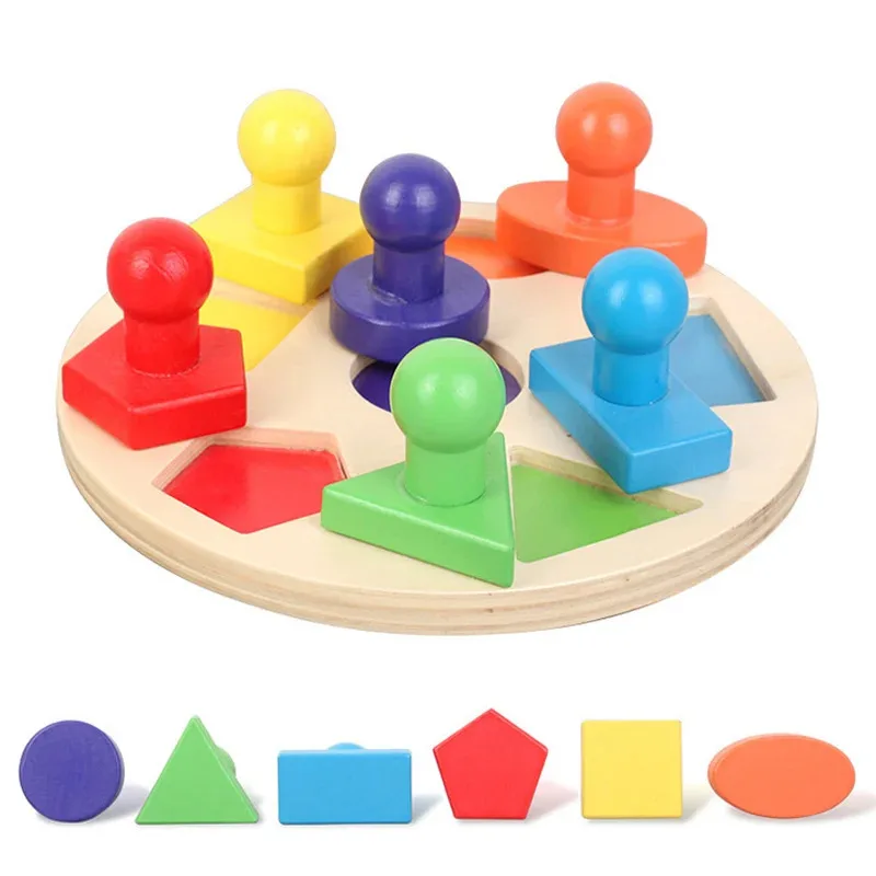 

Children's Wooden Geometric Shape Matching Kid Hand Grasping Board Sensory Game Educational Toys