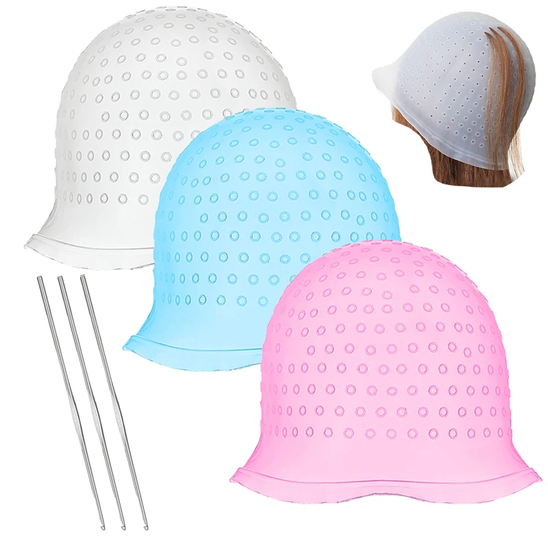 Reusable Silicone Hair Coloring Highlighting Cap With Hook Pull Through Frosting Cap For Hair Dying Salon Tool