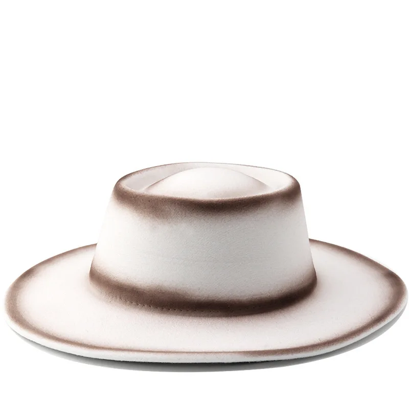 New Style Women's Autumn And Winter Woolen With Concave Convex Top Jazz Hat Spray Painted Gradient Two Tone Trend