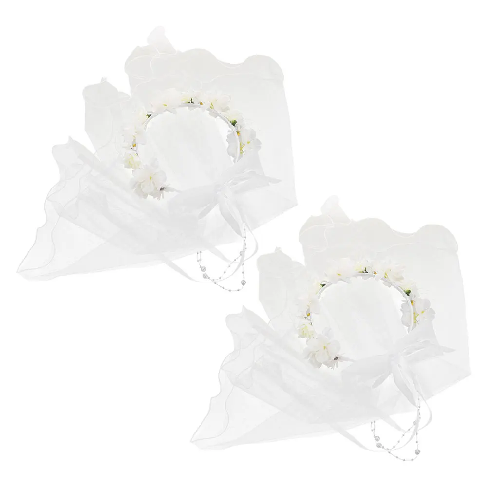 

2Pcs Bridal Veil Flower Crown Headband Bowknot Mesh Lightweight Wedding Hair Accessories for Bride Bridal Flower Crown