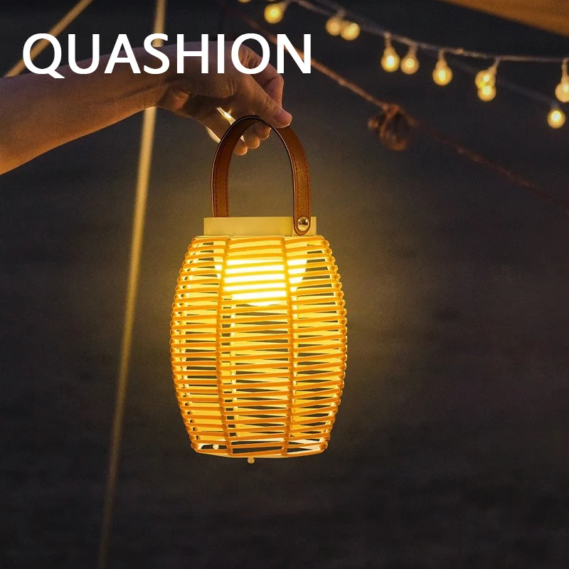 Portable Lantern Outdoor Garden Lamp Iron Material Imitation Rattan Style Landscape Light Solar Waterproof Home Decor LED Lustre