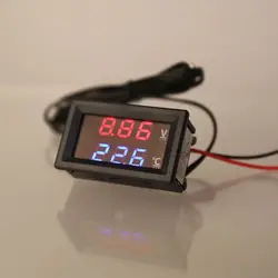 A2UD Voltmeter Thermometer 12V/24V LED Display Car Temperature Gauge Durable