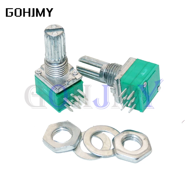 

5pcs RK097G 5K 10K 20K 50K 100K 500K B5K with a switch audio 6PIN shaft 15mm amplifier sealing Potentiometer RK097 Green