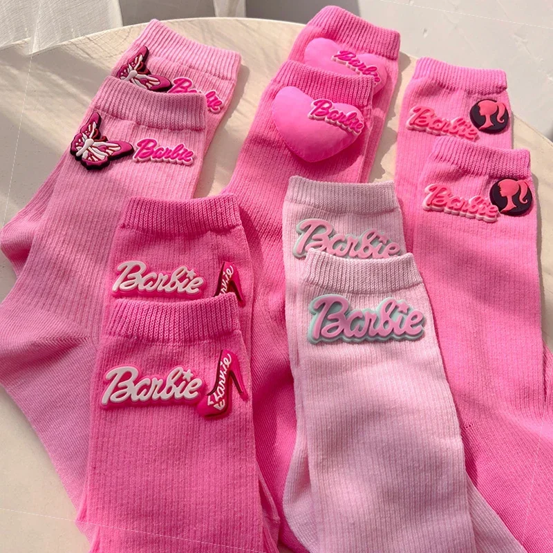 Calcetines de Barbie en 3D para mujer, medias de alta calidad con personalidad, bonitos calcetines de color rosa, moda de otoño e invierno,