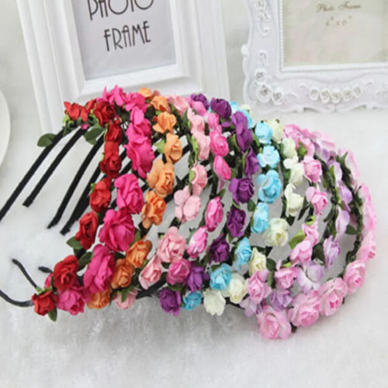 

1Pc Bride Flower Crown Hairband Rope Wedding Floral Headband Garland Girl Wreath Elastic Hair Accessories Party New Random Color