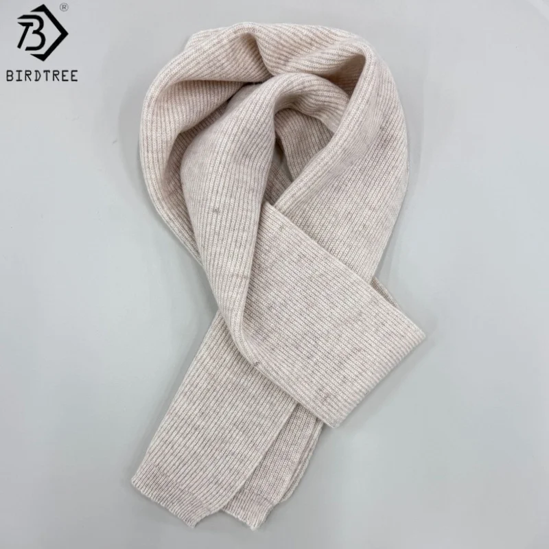 Birdtree, 100% Sheep Wool Women's Solid Scarf, Knitted Shawl Warmth Scarves, 2026 Autumn Winter New Gift Neckerchief S69513JF