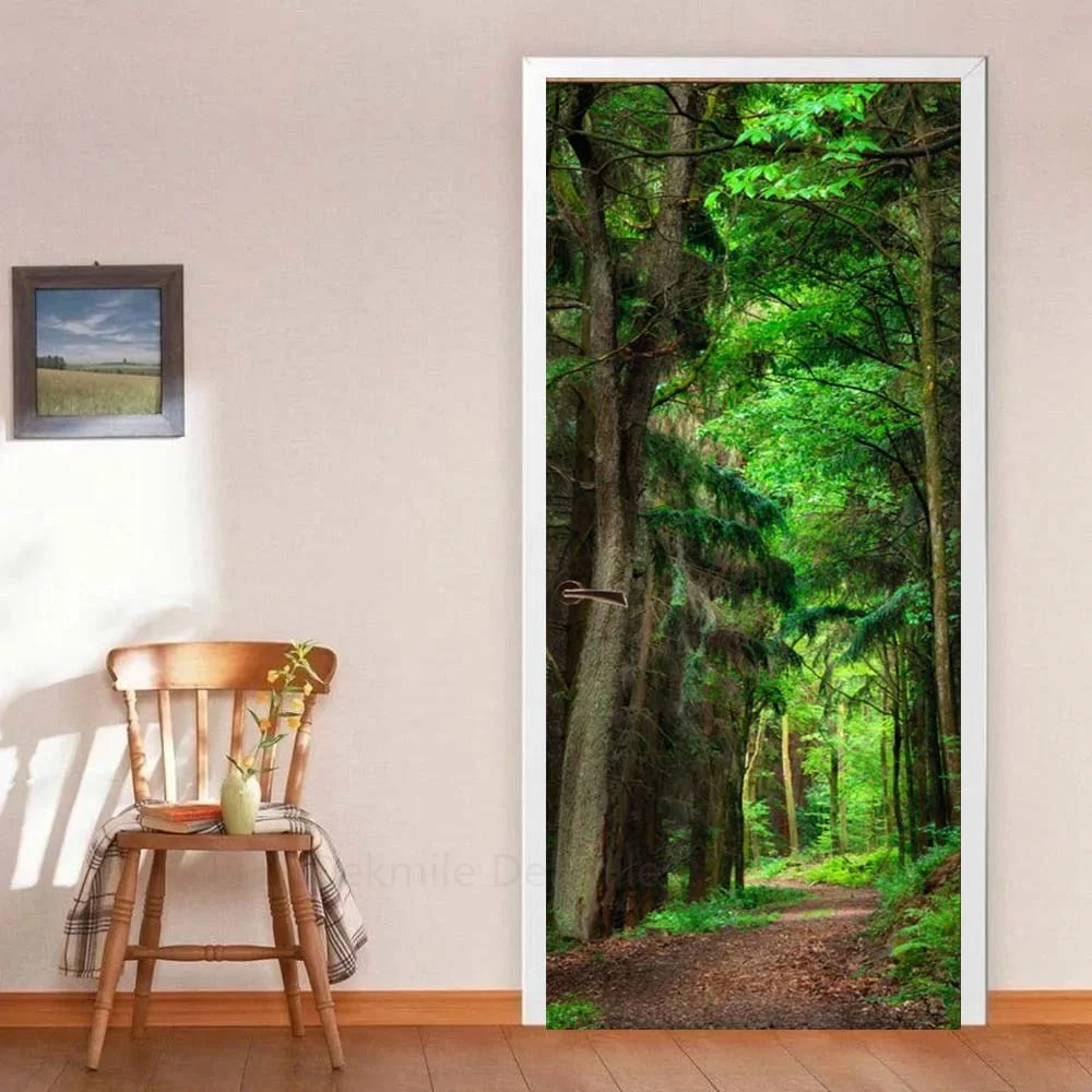 Custom 3D Scenery Door Sticker For Bedroom Home Decor Self Adhesive Removable Wall Decal Door Renovation Waterproof Poster