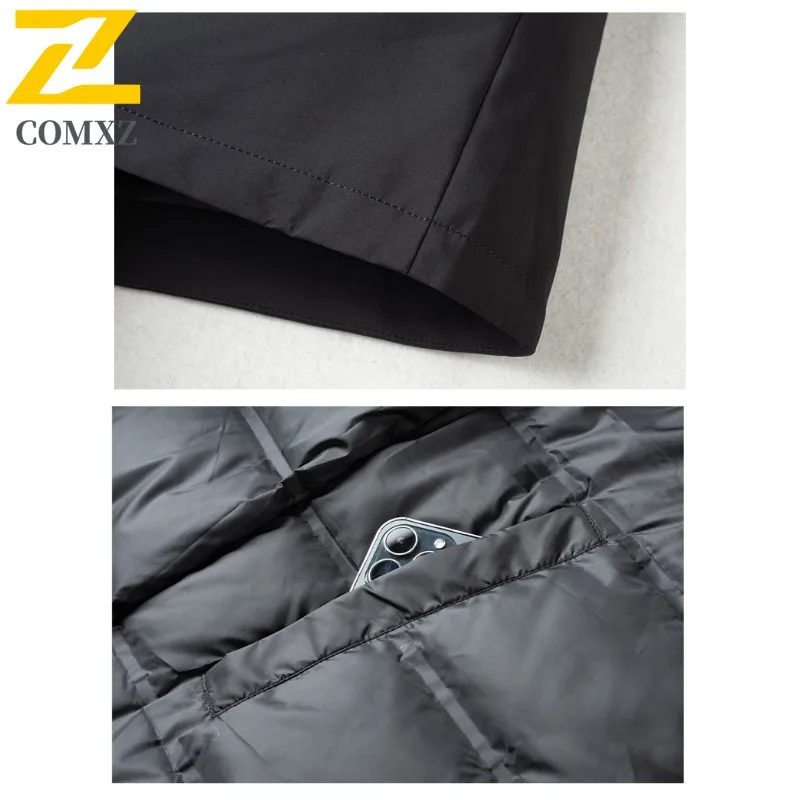 COMXZ Winter Hooded Down Jacket Men Loose Fit Solid Color White Duck Down Top Youth Minimalist Thermal Fashion Casual Sport Coat