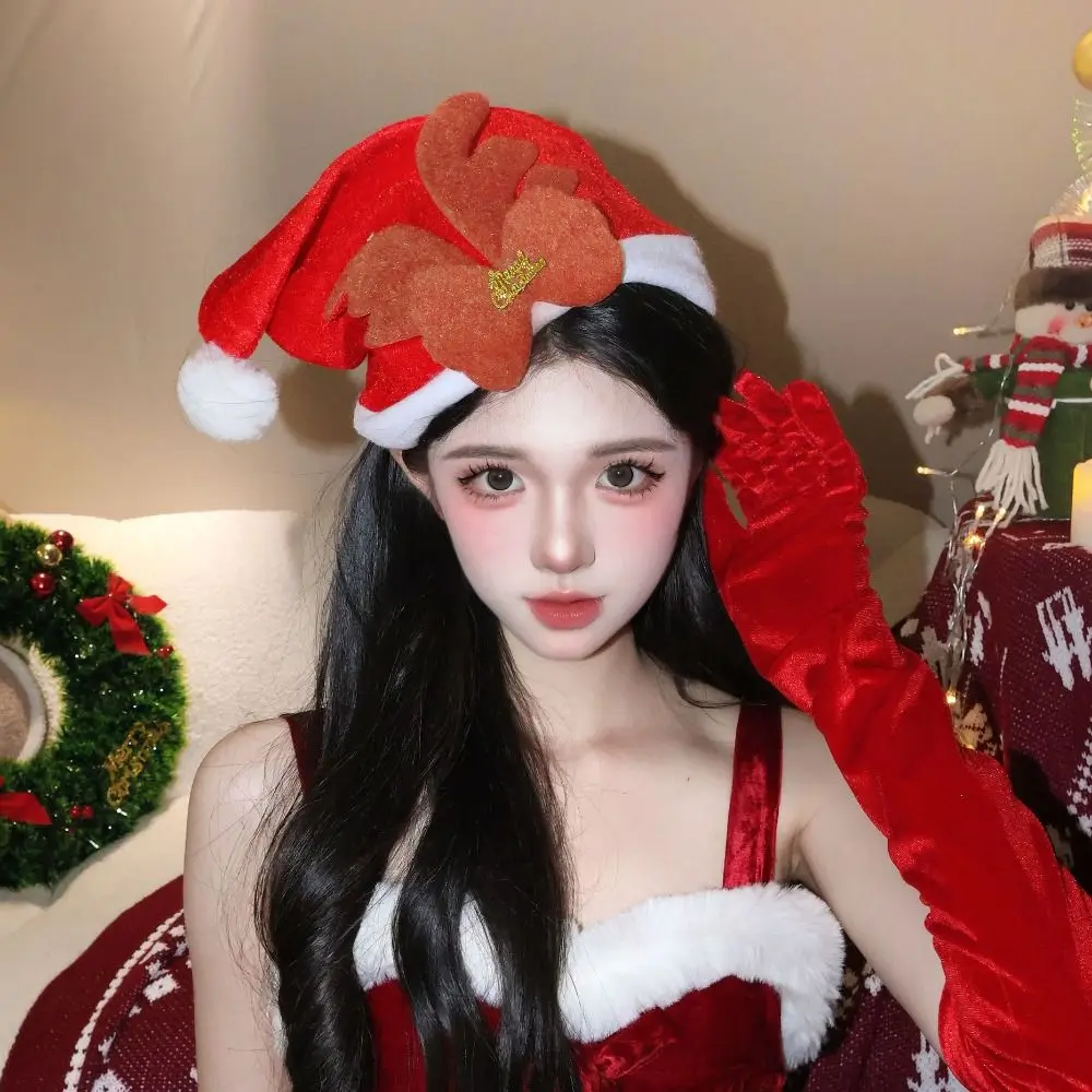 Merry Christmas Decoration Christmas Sequin Hat Snowflake Green Red Elk Deer Cap Bow Korean Style Santa Claus Hat New Year Gift