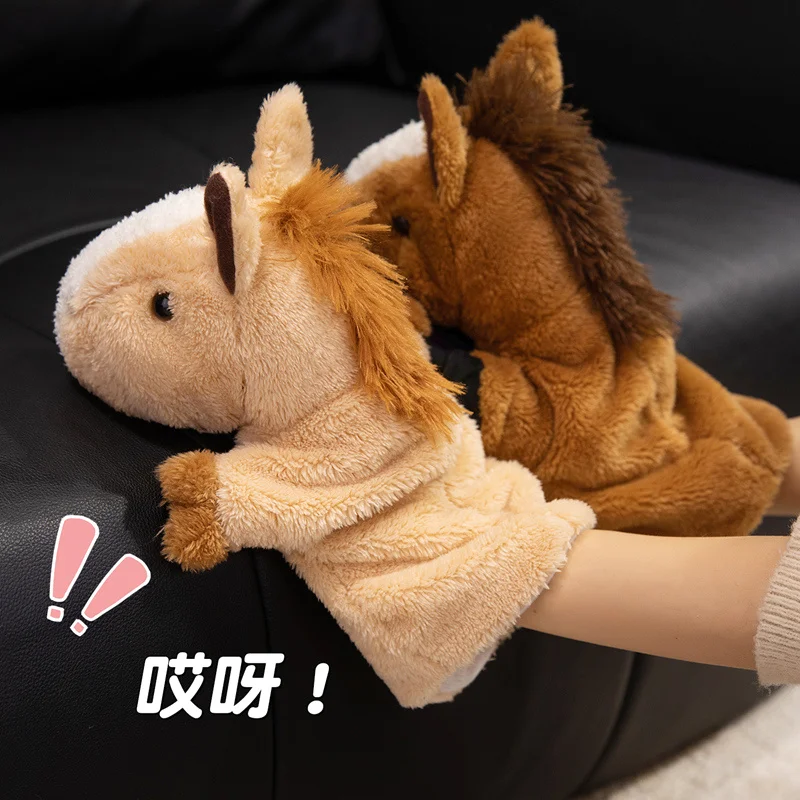 Charming Brown Reindeer Hand Puppet Plush Fuzzy Stuffed Toy Gentle Doll For Baby Interactive Reading Home Nursery Ornament