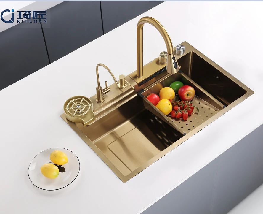 Waterfall Kitchen Sink With Cup Washer Sinks Custom Industrial Kitchen Stainless Steel Retail Method New Smart Kitchen Products