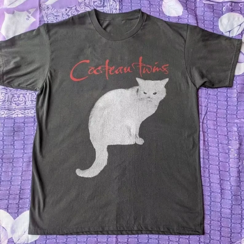 Vintage Sketch Cat Shoegaze Meme Cocteau Twins Band Graphic T-Shirt Cotton Men Women Streetwear Tee