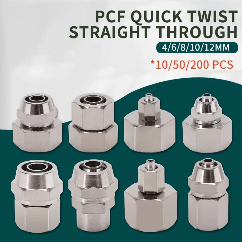 PF 6/8/10mm Pneumatic Hose Fittings Nickel-Plated Copper Quick Screw Connectors 1/8 1/4 3/8 1/2 Female Thread Fast Twist Joints