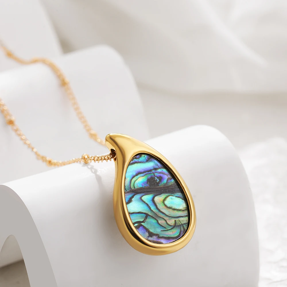 Mode neue ovale Abalone Muschel Anhänger Halskette 18 Karat vergoldet rostfrei einteiligen geometrischen Schmuck