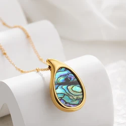 Fashion New Oval Abalone Shell Pendant Necklace 18K Gold Plated Rust Proof One Piece Geometric Jewelry