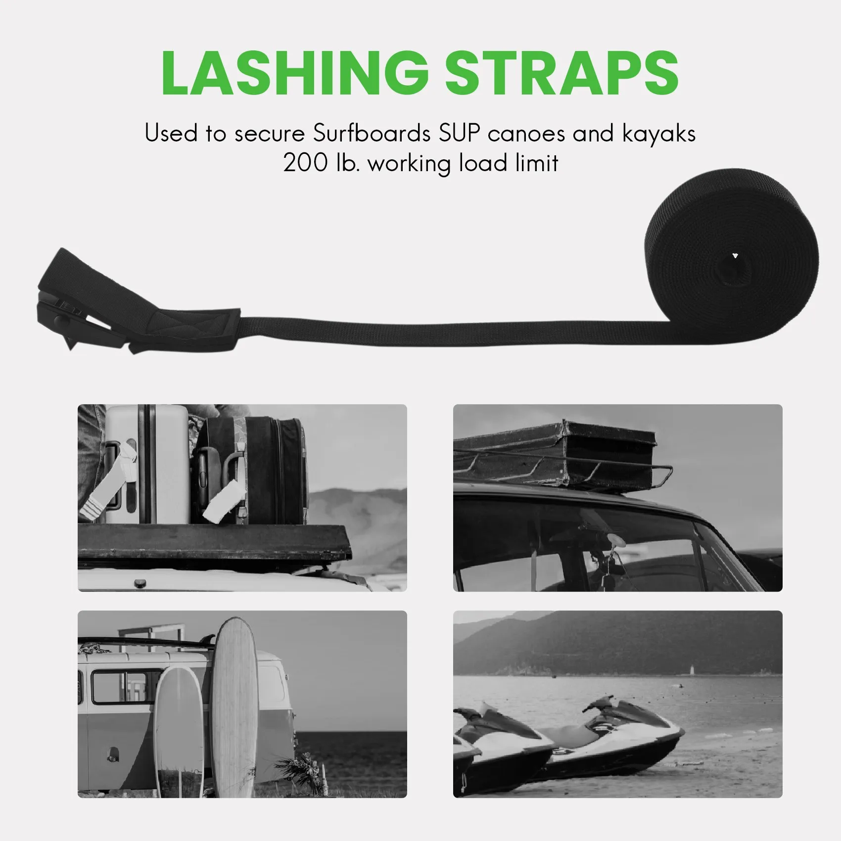 

ABOK-2PCS 3Mx2.5Cm Lashing Tie Surfboard Kayak Roof Rack Cam Buckle Lashing Tie Down Strap Car Bus Top Bicycle Bike Rack Belt