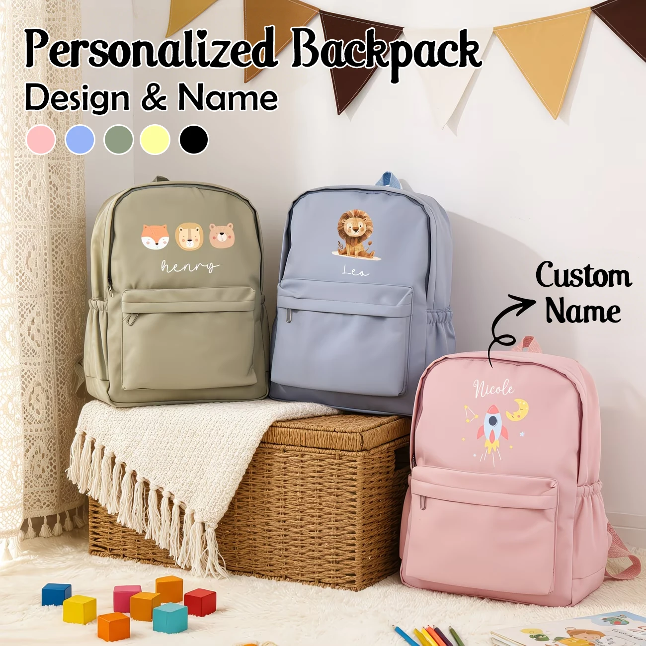 

1pc Personalized Printing Backpack, Custom Name Backpack with Cartoon Design, Camping Tourism Gifts