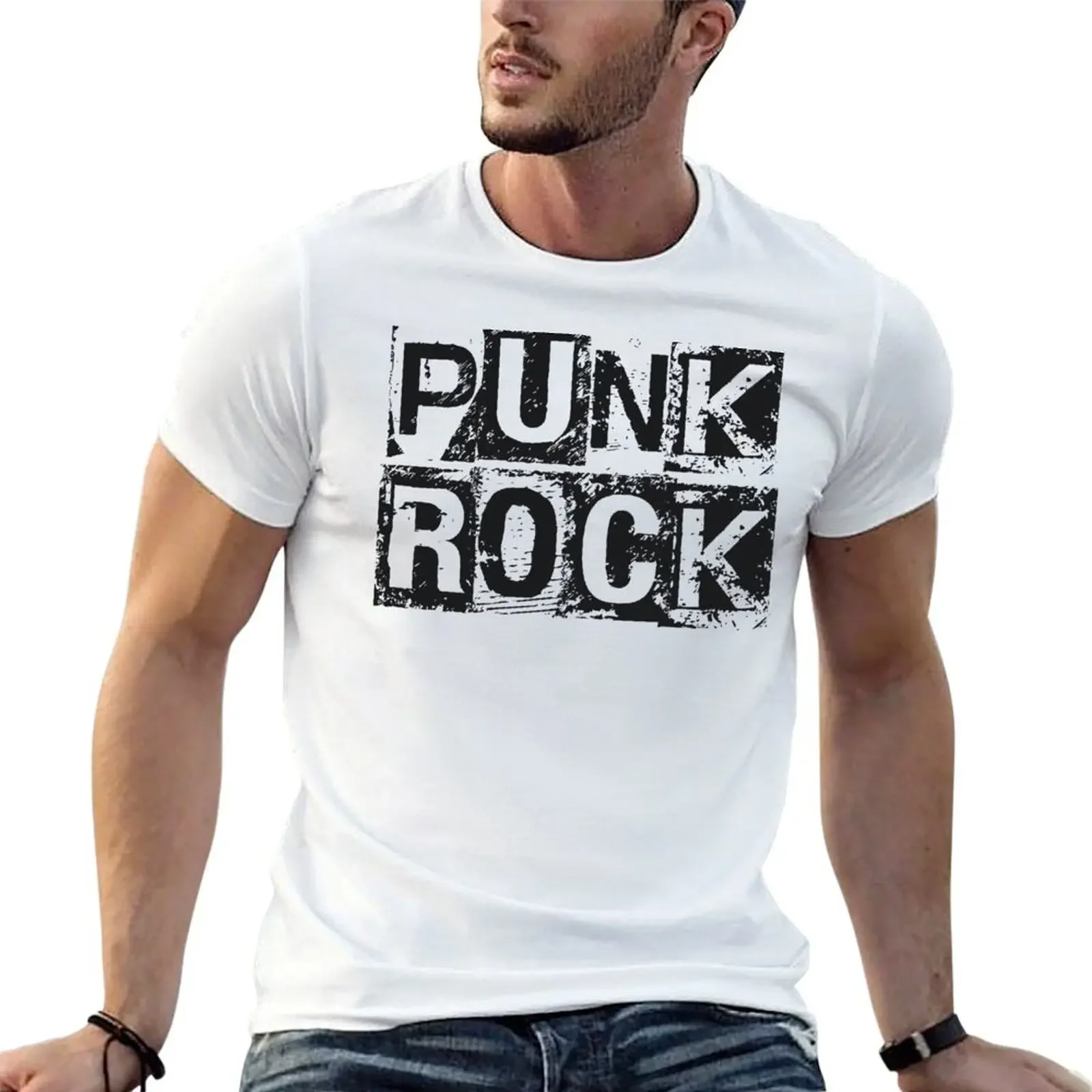 Punk Rock - Black Grunge Block T-Shirt Luxury man shirts graphic croswit shirt man mens designer clothes