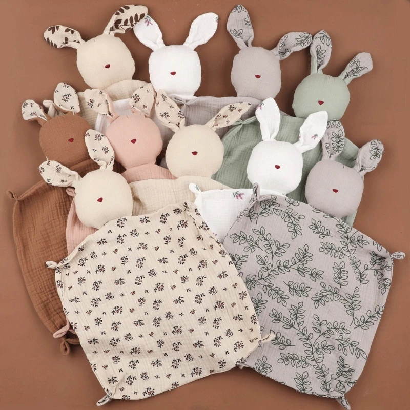 New Cotton Gauze Baby Towel Print Bunny Ear Rabbit Doll Baby Comforters Blanket Soothing Towel Newborn Face Towel Saliva Towel