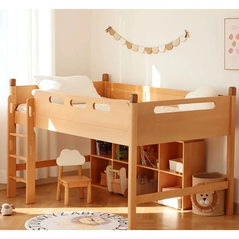 

All solid wood, semi-high bed, beech wood, medium and high bed, children's small household, multi-functional combination