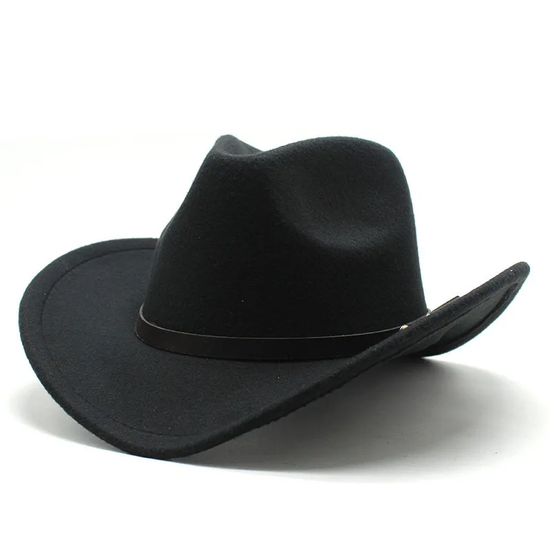 Neue Unisex Vintage Western Cowboy Cowgirl Filzhut mit Punk Gürtel Winter Herbst Panama Nachahmung Wolle Jazz Cap – Detail 7