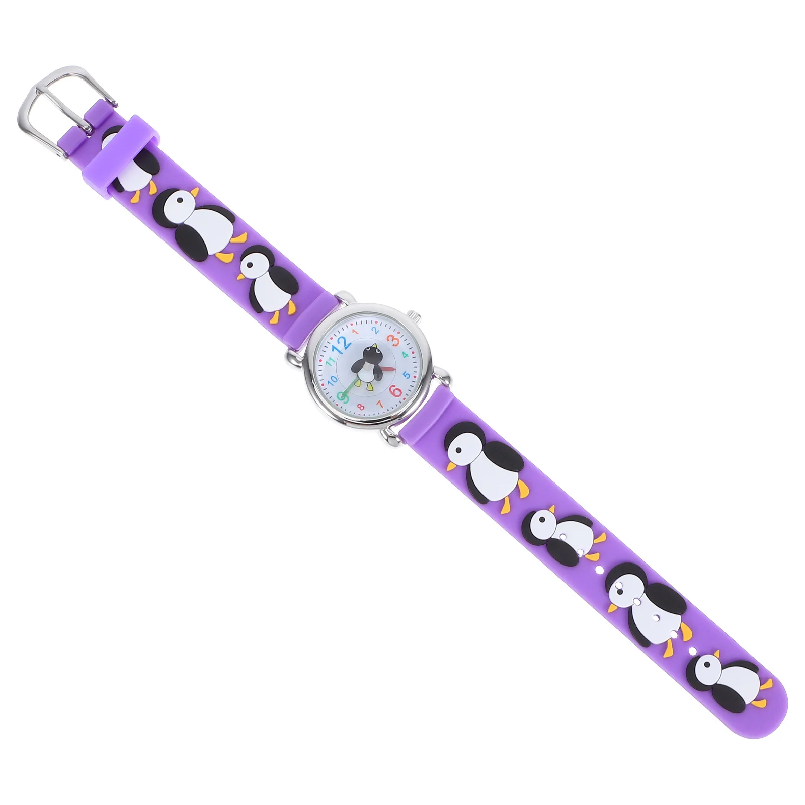 'S Penguin Watch Cute Cartoon Digital Waterproof Purple Dial Wristwatch For School Students
