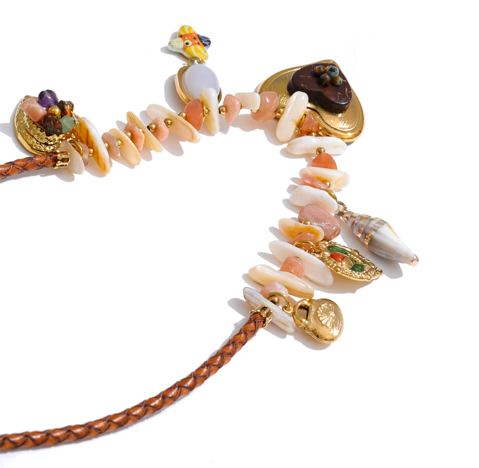 Yhpup Neuheiten Handgefertigter Schmuck Edelstahl Muschelkette Herz Blume Anhänger Statement-Halskette Accessoires – Detail 3
