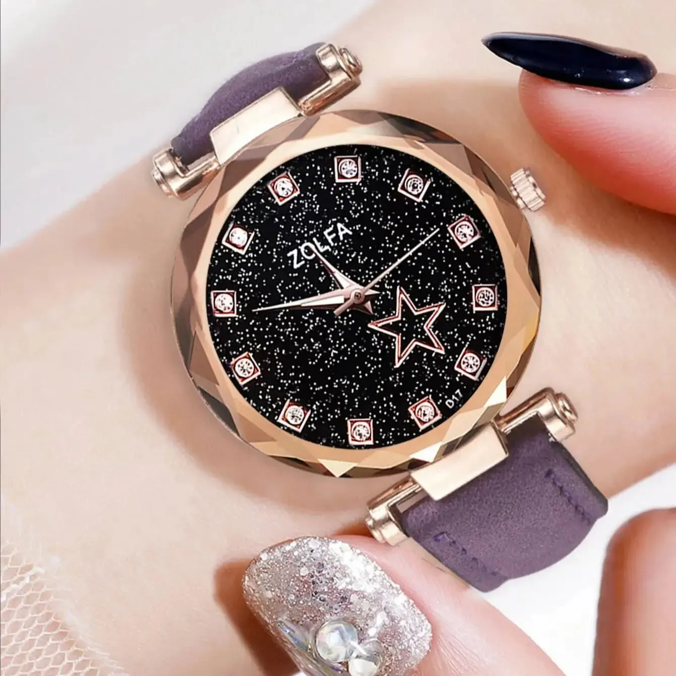 Leather Star Rhinestone Girls Watch 6 Piece Set