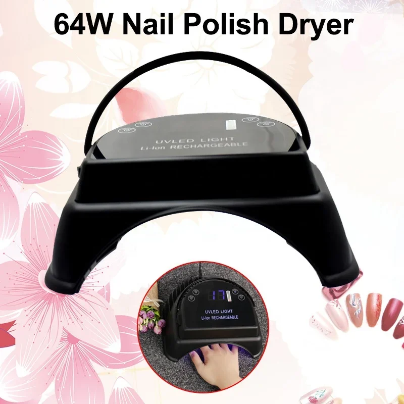 Automatic Induction Timer Battery Included Cordless Wireless UV LED Nail Dryer 64W Rechargeable Led Nail Dryer Nail Led Lamp