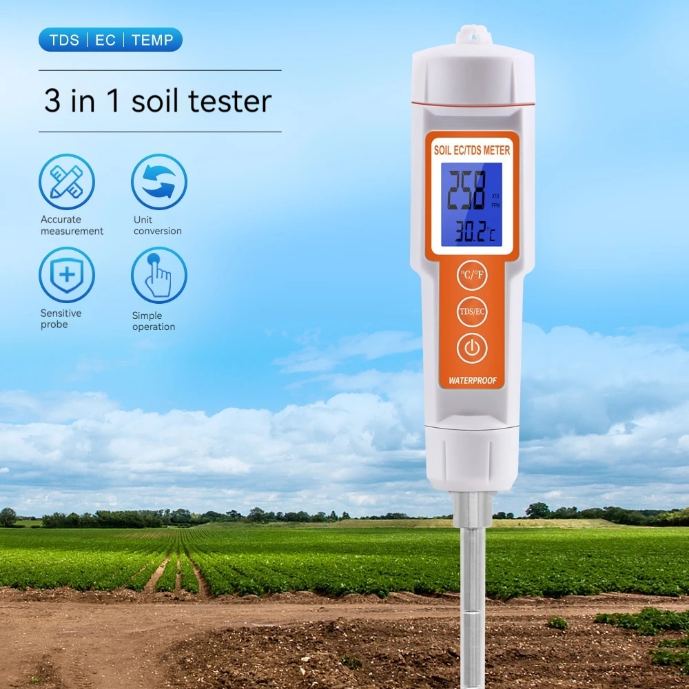 New Portable 3in1 Soil Moisture Meter TDS EC Thermometer and Conductivity Tester